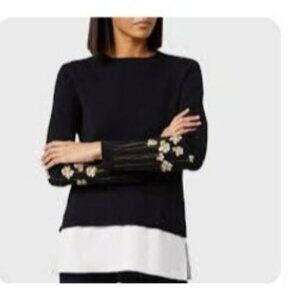 Ted Baker Black and White Sweater with Gold Floral Accents